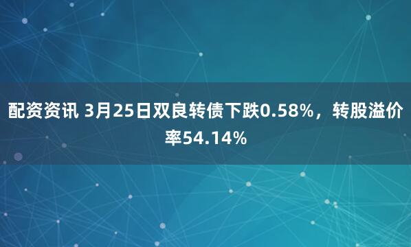 配资资讯 3月25日双良转债下跌0.58%，转股溢价率54.14%