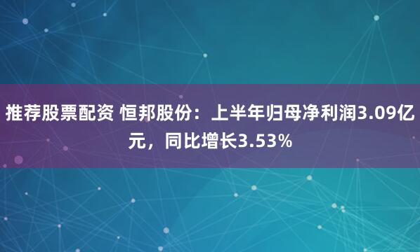 推荐股票配资 恒邦股份：上半年归母净利润3.09亿元，同比增长3.53%
